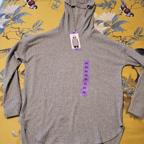 NWT Chaser Gray Cozy Thermal Waffle Knit Hooded Top Sweatshirt sz.XS MSRP $108 - Picture 1 of 5